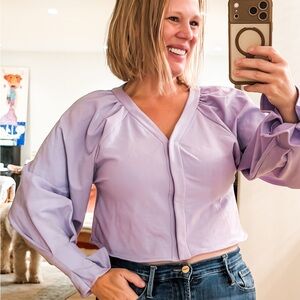 NWT Vita Grace Lilac Lavender Women's Sweatshirt Cardigan Cropped Bell Sleeve